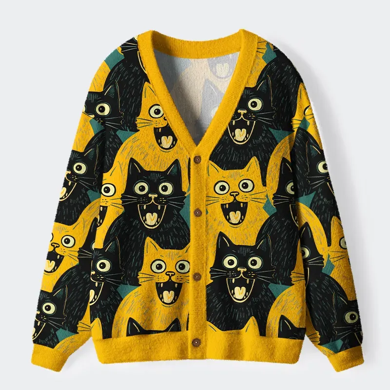Yellow Cat And Black Cat Ugly Cardigan Sweater