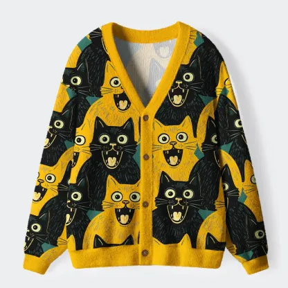 Yellow Cat And Black Cat Ugly Cardigan Sweater