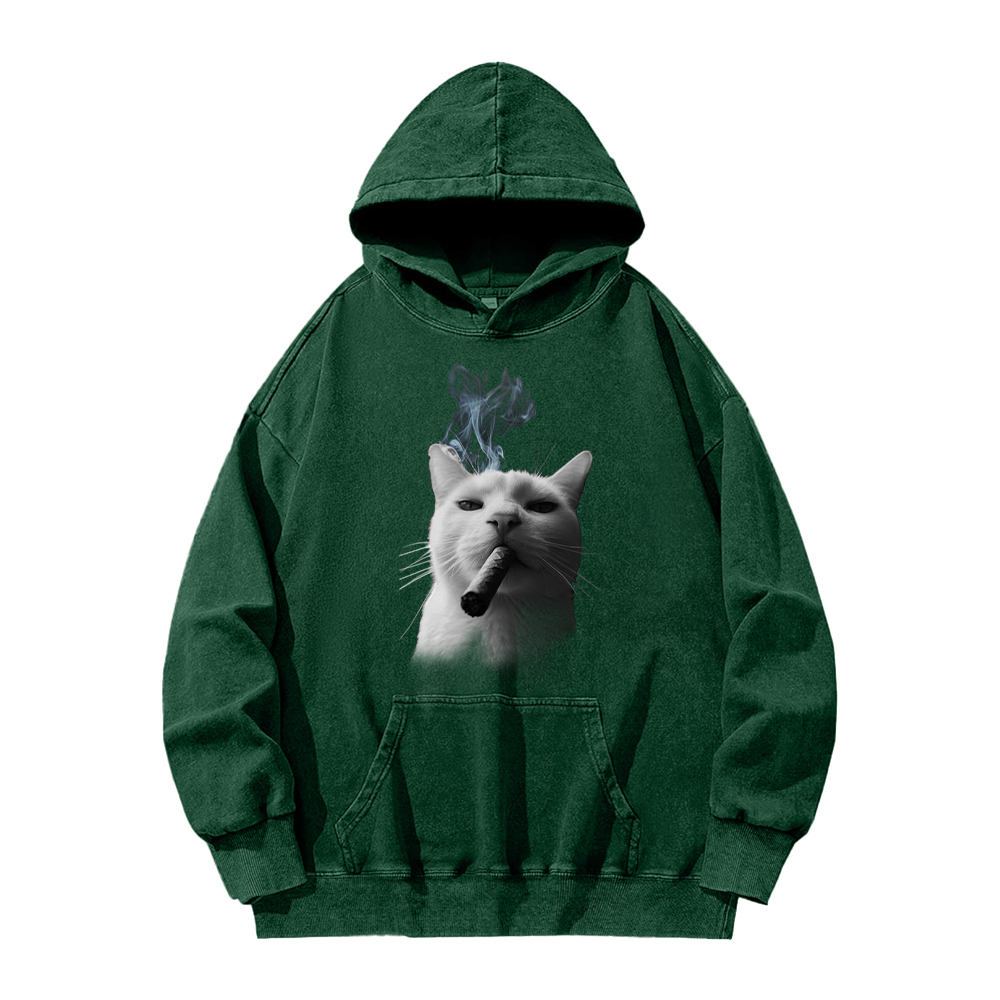 Bossy Cat Smoking Cigar Washed Hoodie
