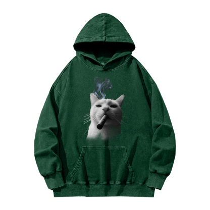 Bossy Cat Smoking Cigar Washed Hoodie
