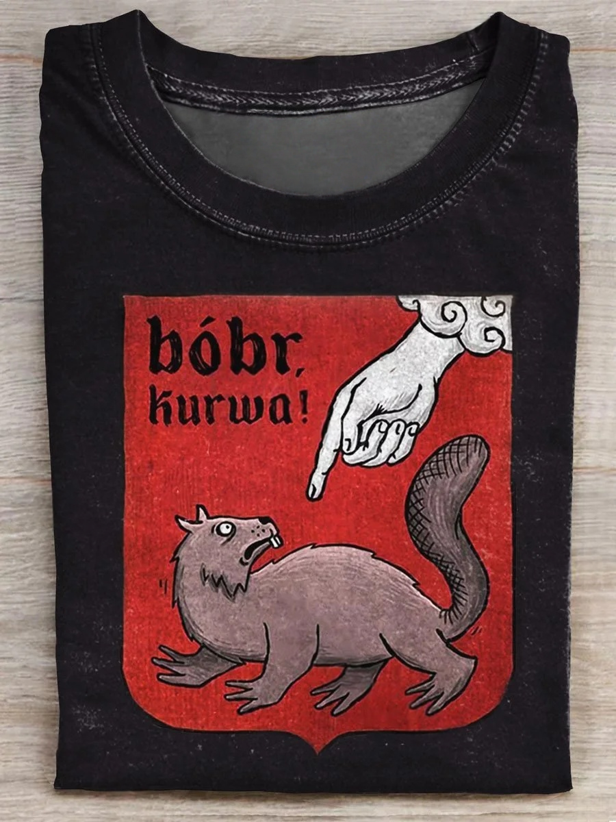 Funny Bobr Kurwa Printed Casual T-shirt