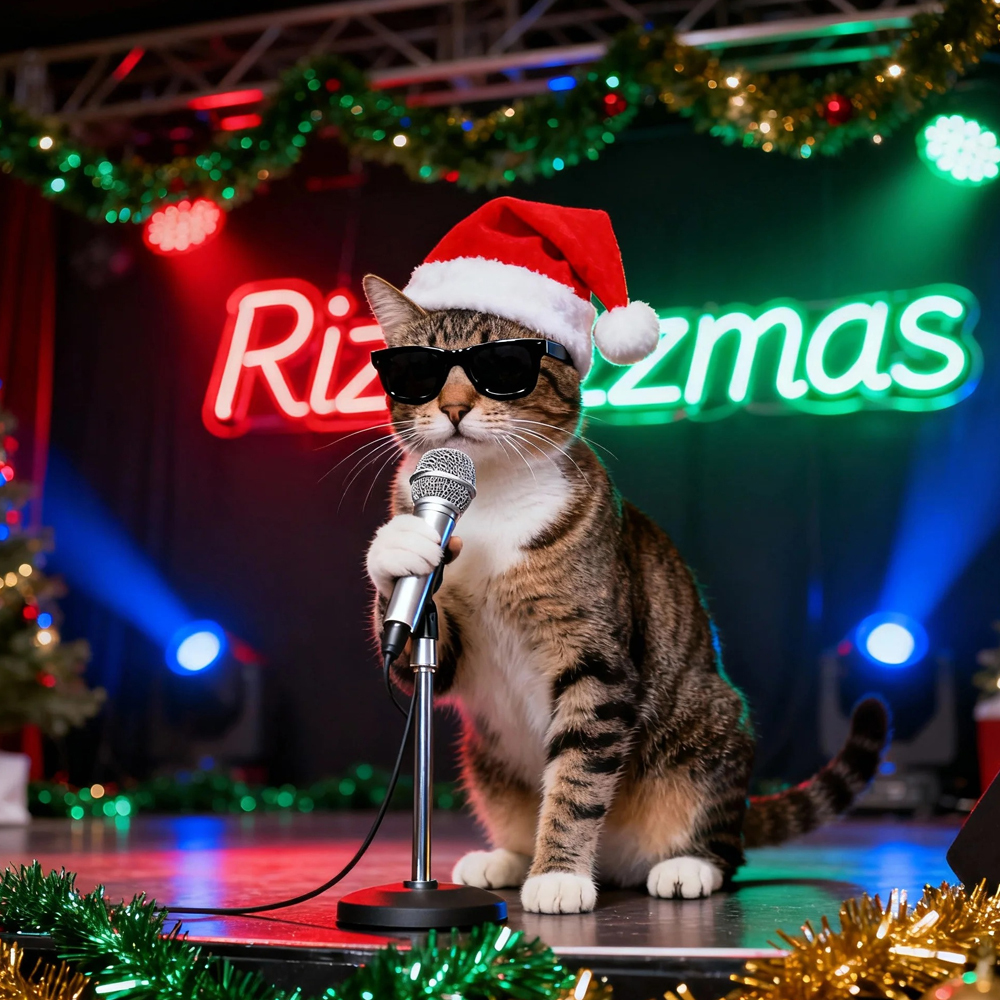 The cat singing while wearing a Santa hat Washed T-shirt