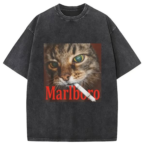 Smoking cat Washed T-shirt