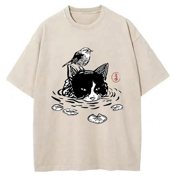 Cat taking a bath Washed T-shirt