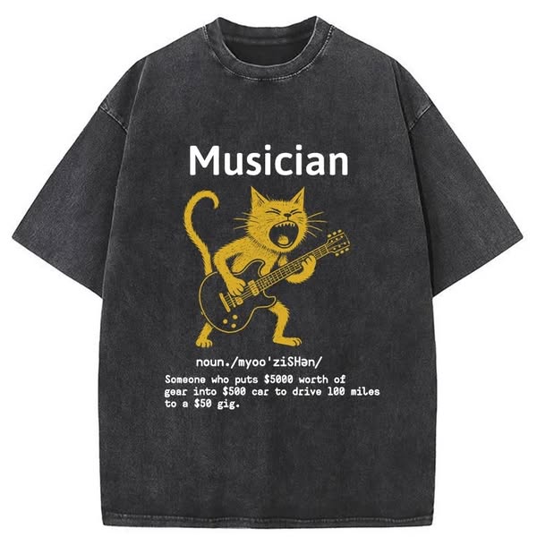 Musician cat Washed T-shirt