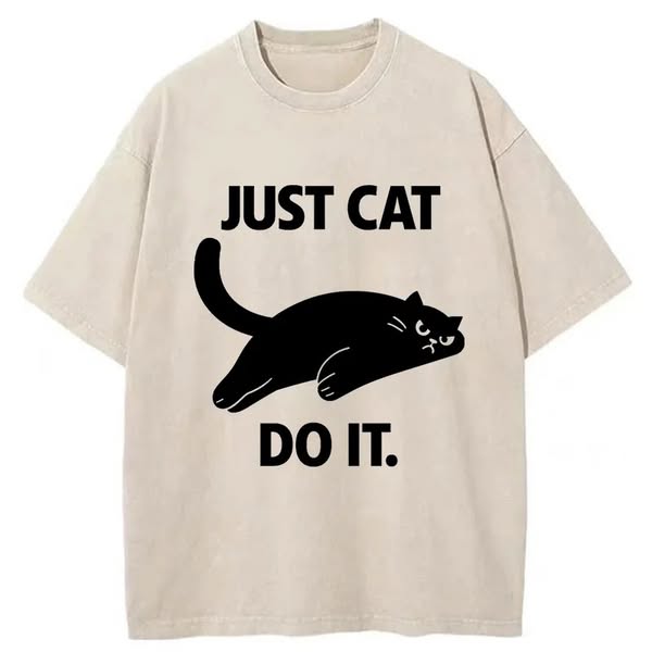 Lazy Black Cat Washed T-shirt