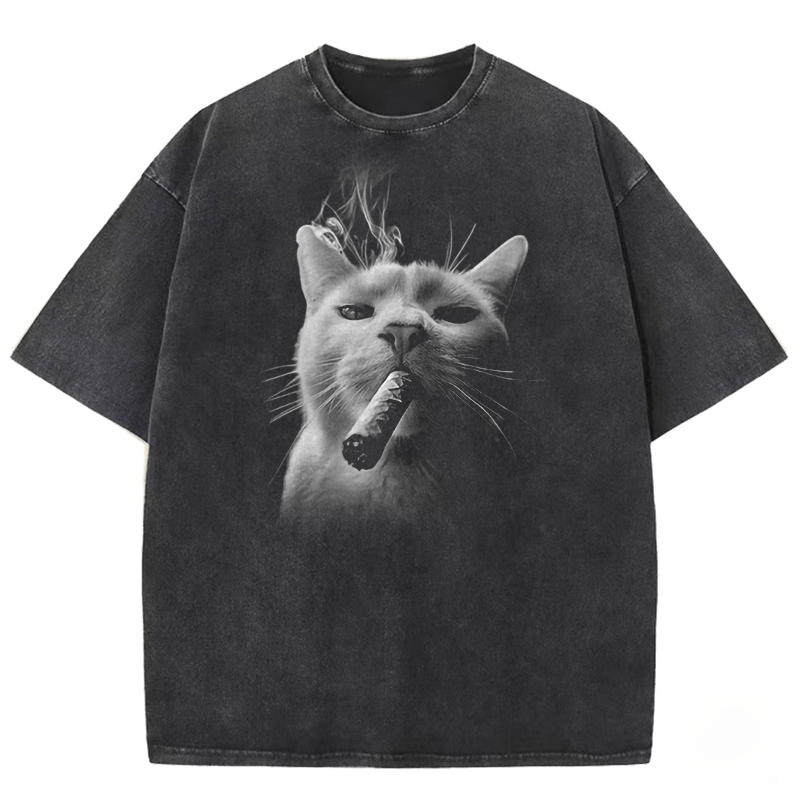 Bossy Cat Smoking Cigar Washed T-shirt