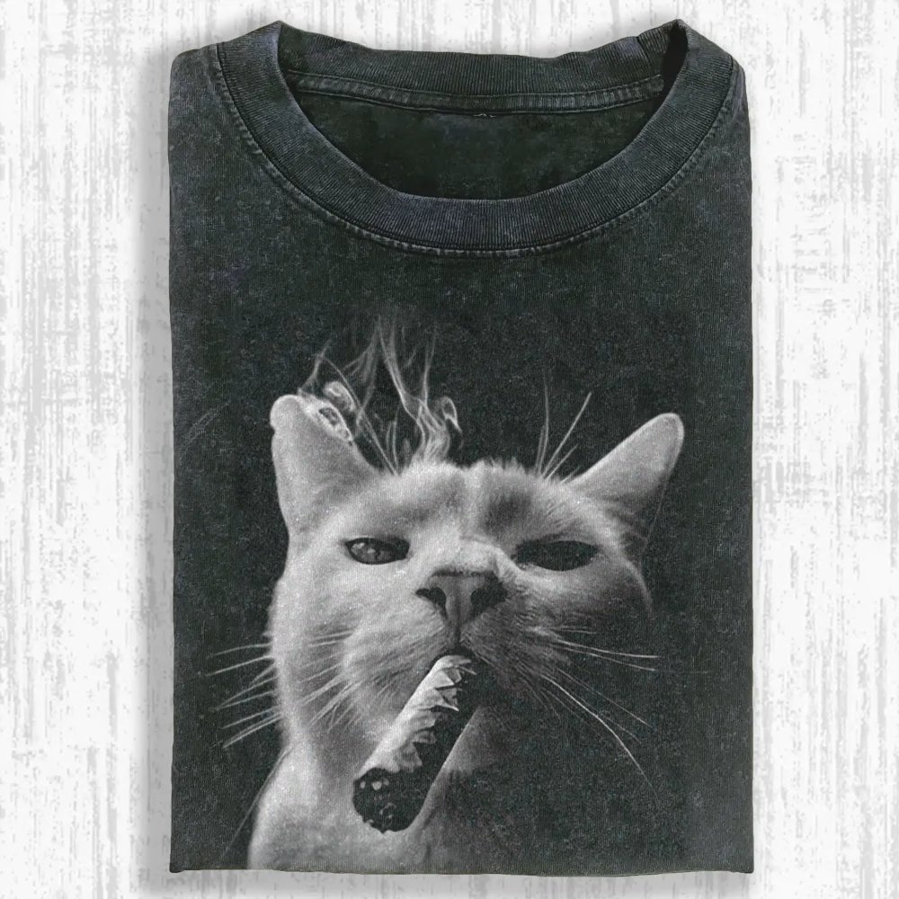 Bossy Cat Smoking Cigar Washed T-shirt