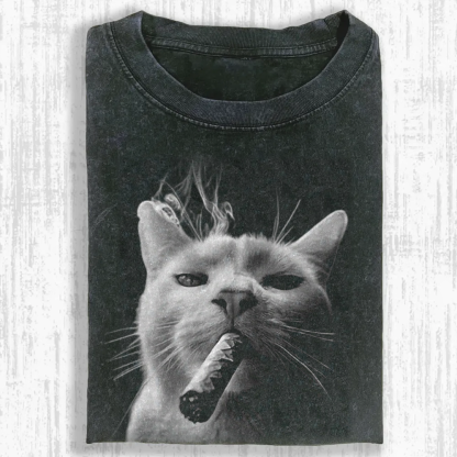 Bossy Cat Smoking Cigar Washed T-shirt
