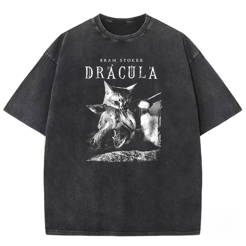 Cat Dracula Vampire Kitten Washed T-shirt