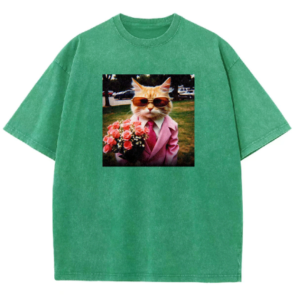 Dapper Date Cat Washed T-shirt