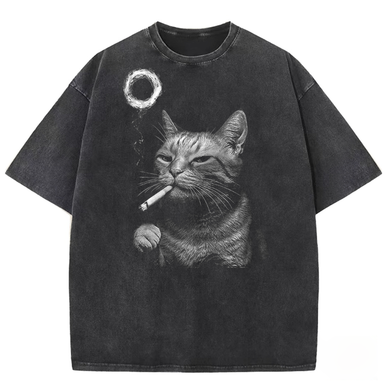 Judgy Cat Smoking Washed T-shirt