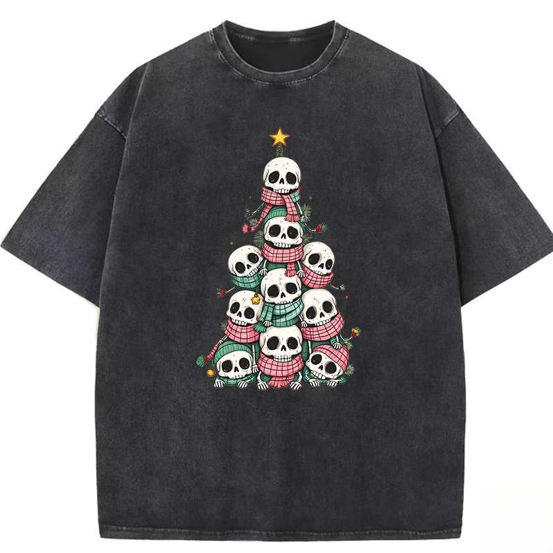 Skull Christmas Tree Washed T-shirt