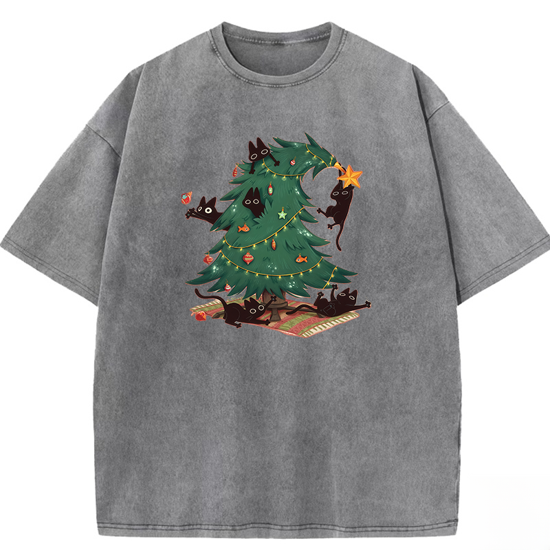 Christmas Cat Washed T-shirt