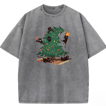 Christmas Cat Washed T-shirt