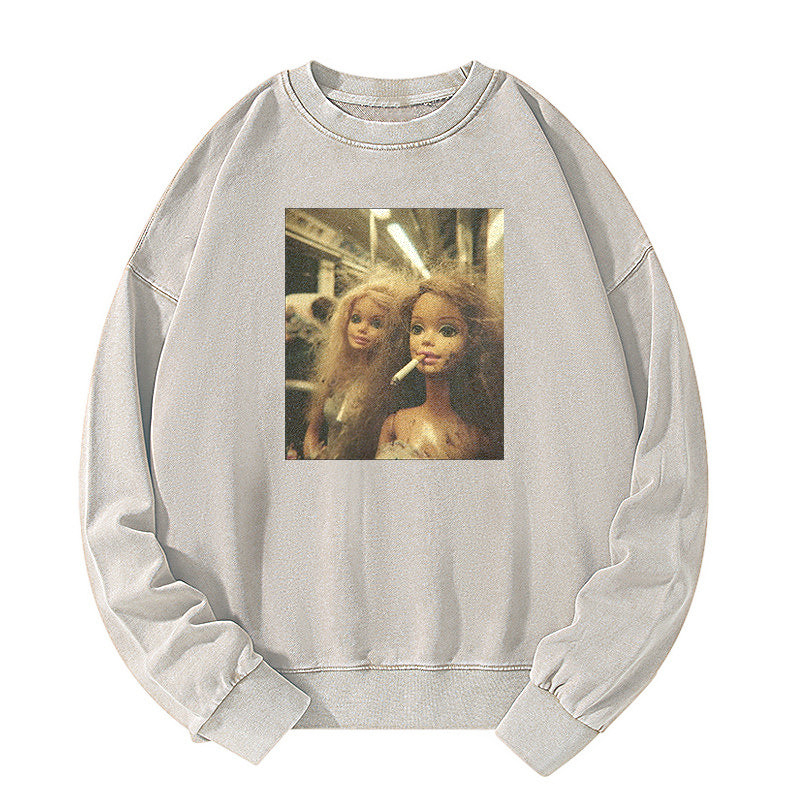 SMOKING BARBIE GIRL SHORT SLEEVED Washed Sweatshirt
