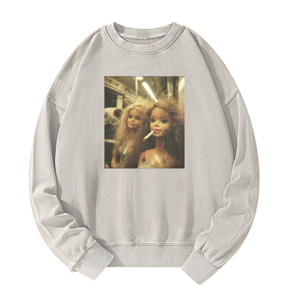 SMOKING BARBIE GIRL SHORT SLEEVED Washed Sweatshirt
