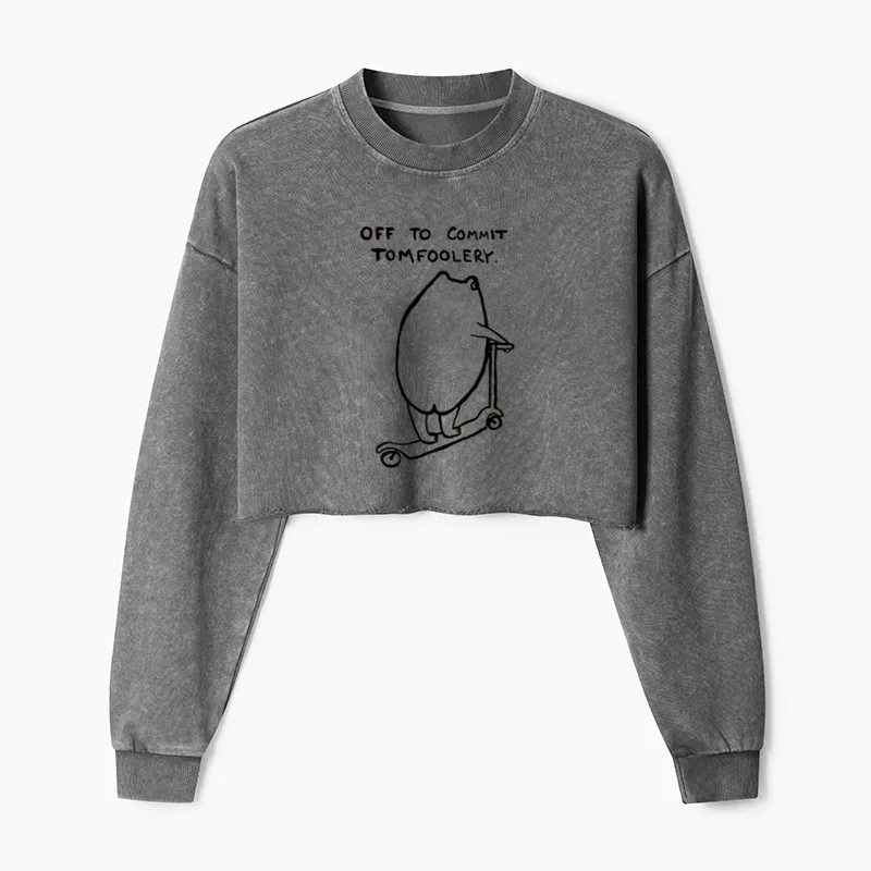 Off To Commit Tomfoolery Frog Loves Washed Crop Sweatshirt