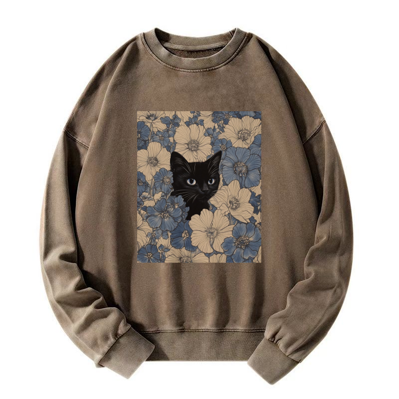 Cat & Flowers Washed Sweatshirt