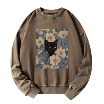 Cat & Flowers Washed Sweatshirt