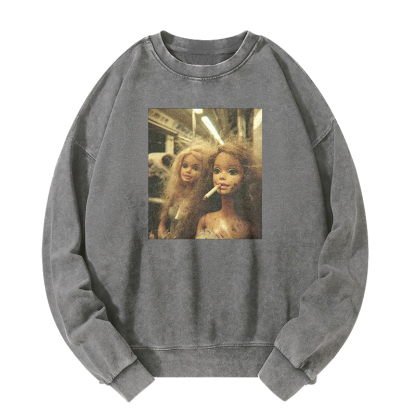 SMOKING BARBIE GIRL SHORT SLEEVED Washed Sweatshirt