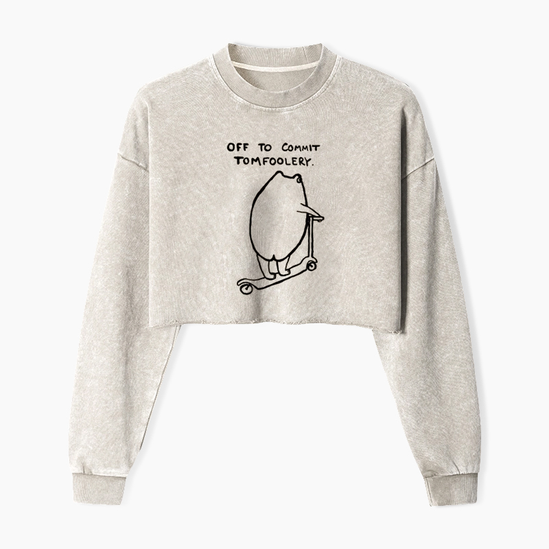 Off To Commit Tomfoolery Frog Loves Washed Crop Sweatshirt