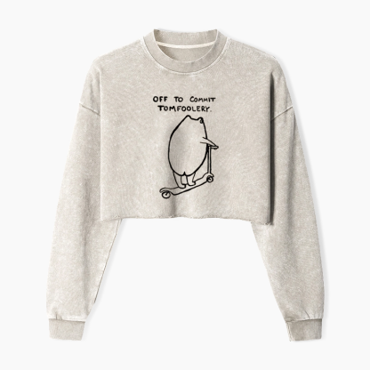 Off To Commit Tomfoolery Frog Loves Washed Crop Sweatshirt