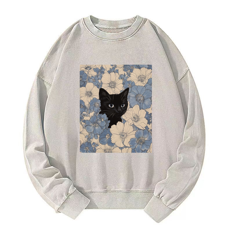 Cat & Flowers Washed Sweatshirt