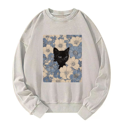 Cat & Flowers Washed Sweatshirt