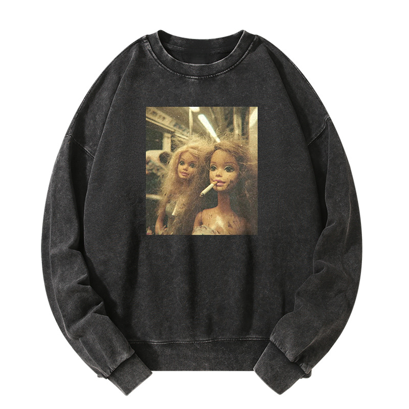 SMOKING BARBIE GIRL SHORT SLEEVED Washed Sweatshirt