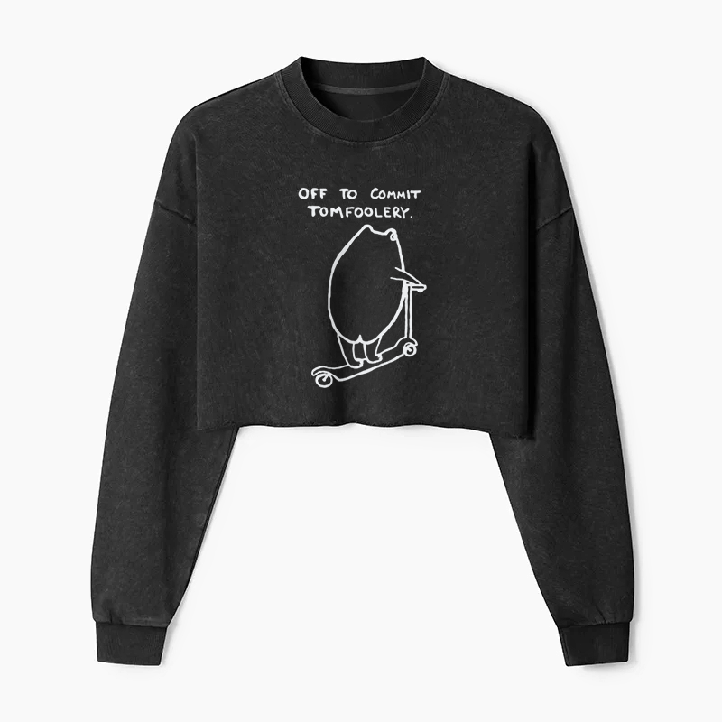Off To Commit Tomfoolery Frog Loves Washed Crop Sweatshirt