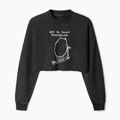 Off To Commit Tomfoolery Frog Loves Washed Crop Sweatshirt