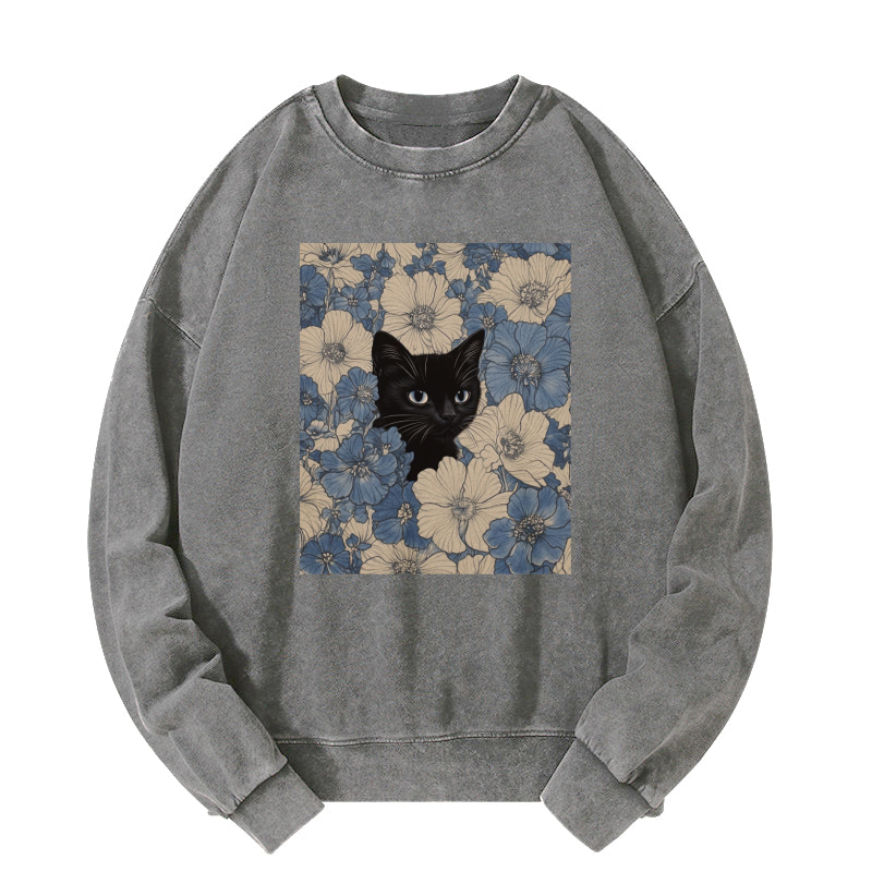 Cat & Flowers Washed Sweatshirt