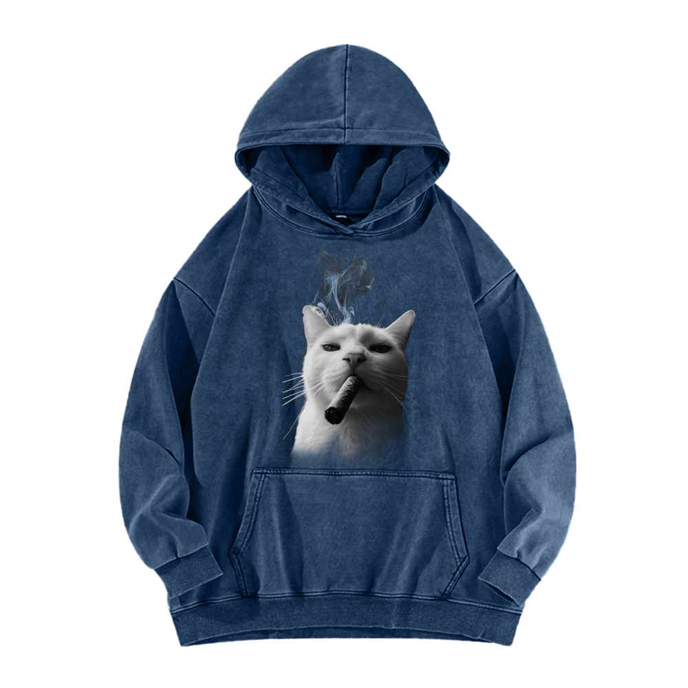 Bossy Cat Smoking Cigar Washed Hoodie