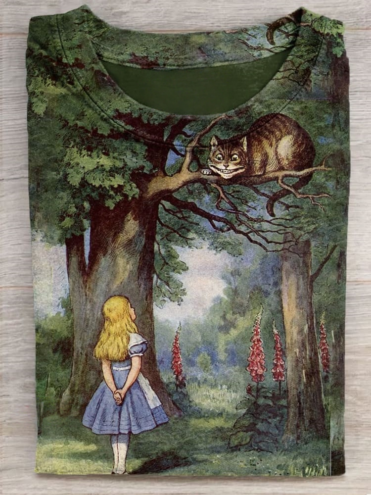 Vintage Art Print Casaul Short Sleeve T-shirt