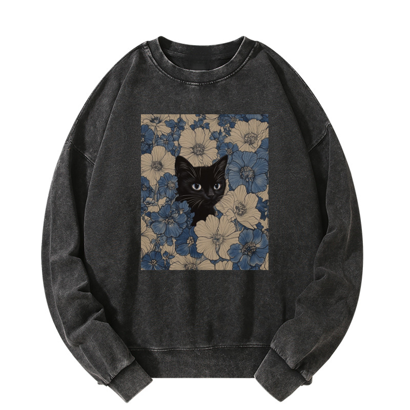 Cat & Flowers Washed Sweatshirt