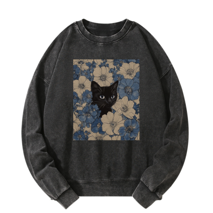 Cat & Flowers Washed Sweatshirt