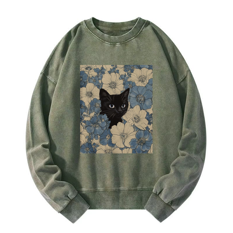 Cat & Flowers Washed Sweatshirt