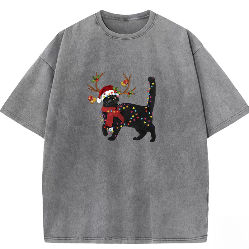 Christmas Cat Washed T-shirt