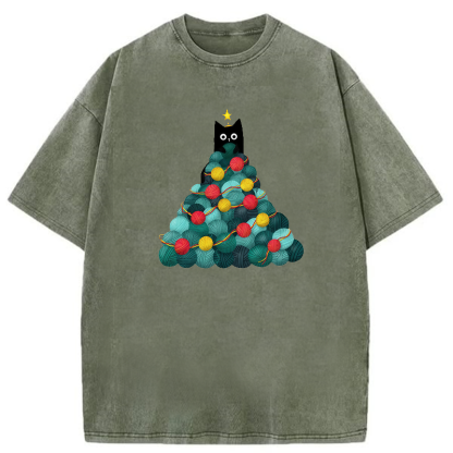 Christmas Cat Washed T-shirt