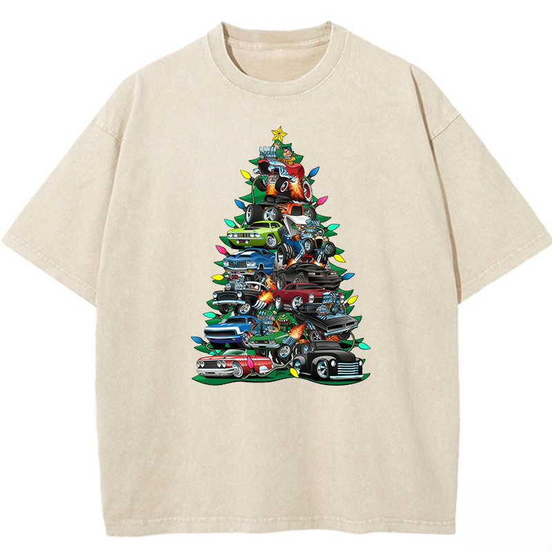Car Christmas Tree Washed T-shirt