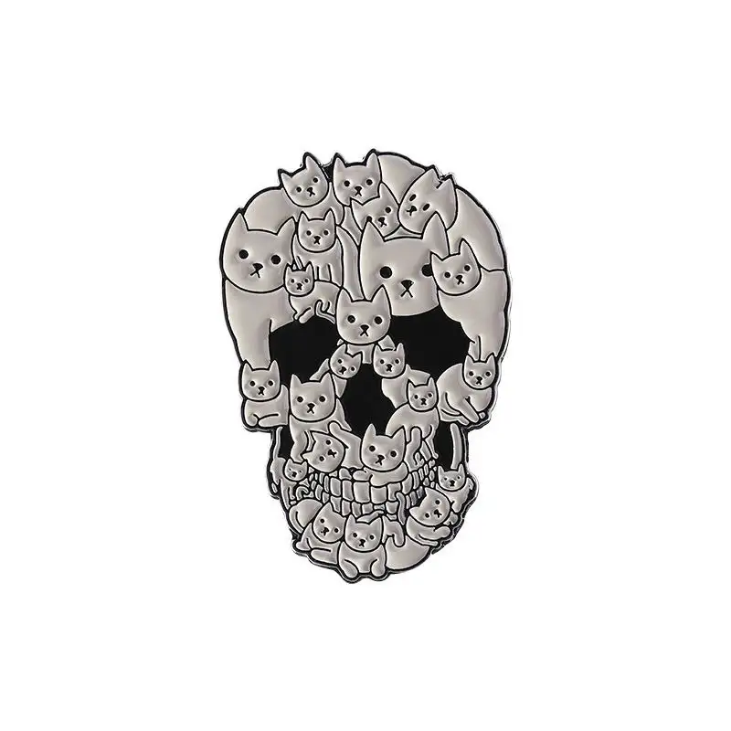 Black & White Cat Skull Pin-Nvibes