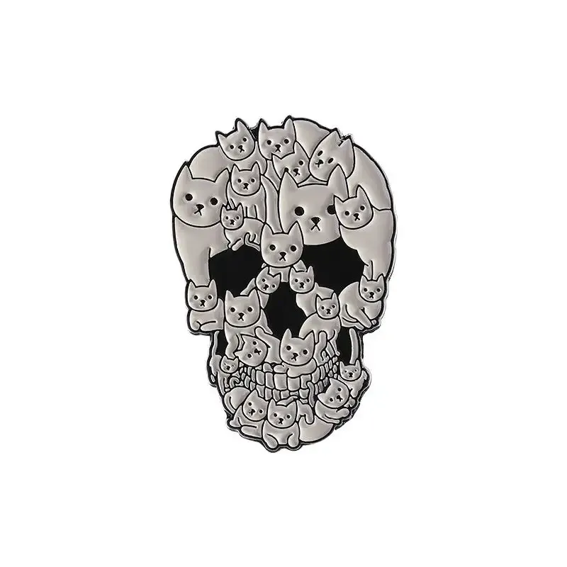 Black & White Cat Skull Pin-Nvibes