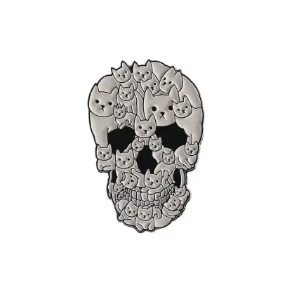 Black & White Cat Skull Pin-Nvibes