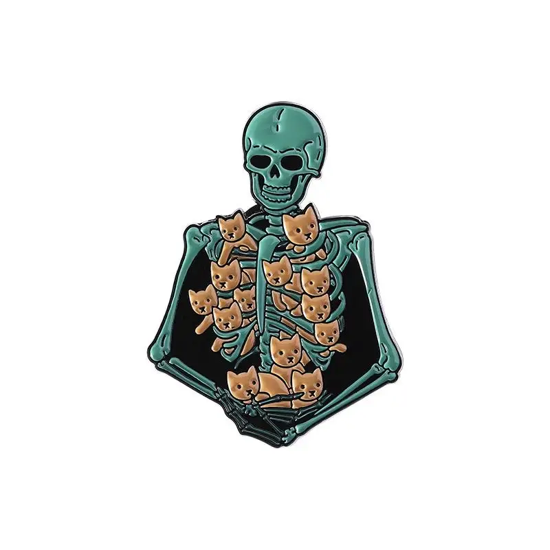 Skull Cat Alloy Brooch-Nvibes