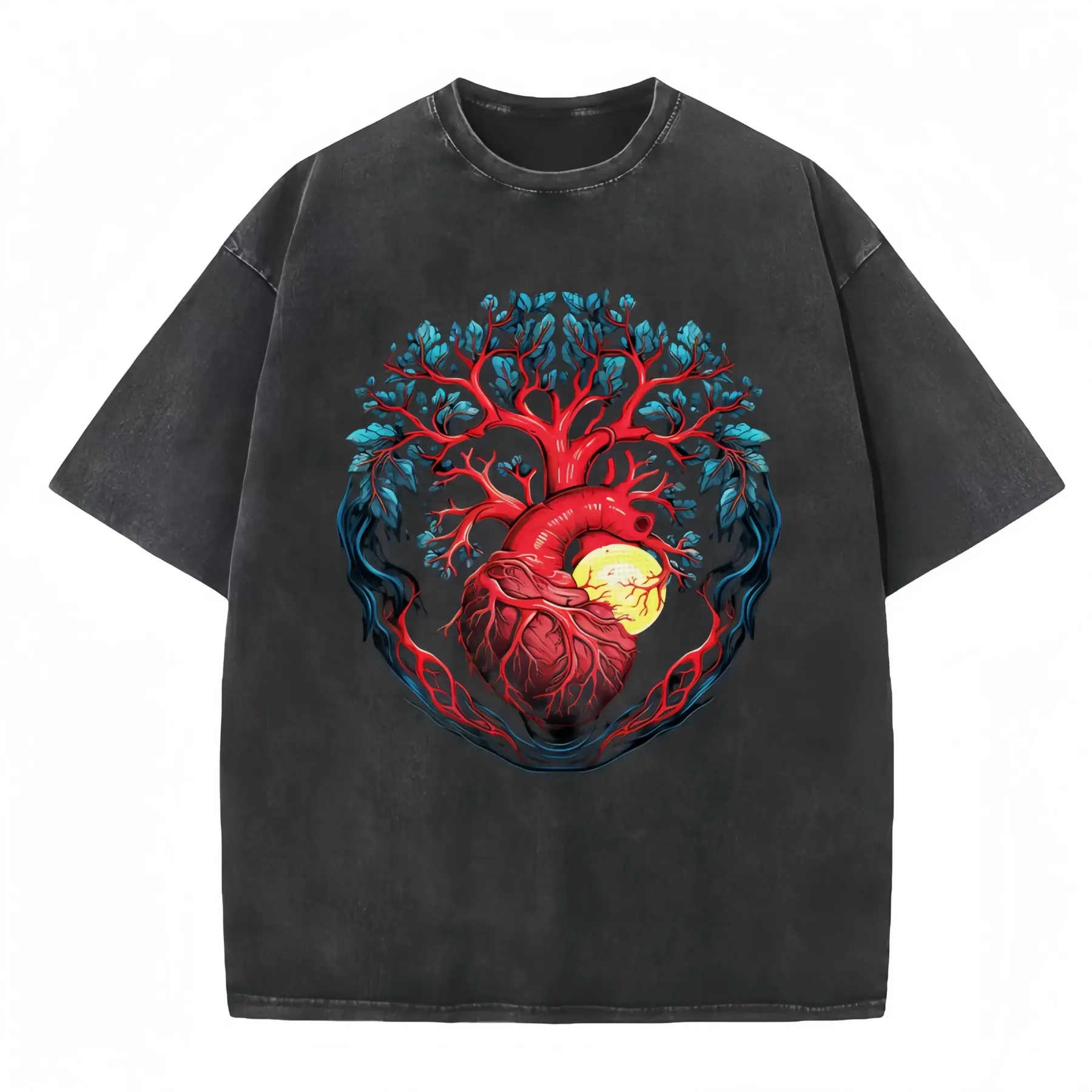 Heart And Erth Halftone Designs Washed T-shirt in soft cotton with trendy graphic print for casual style.