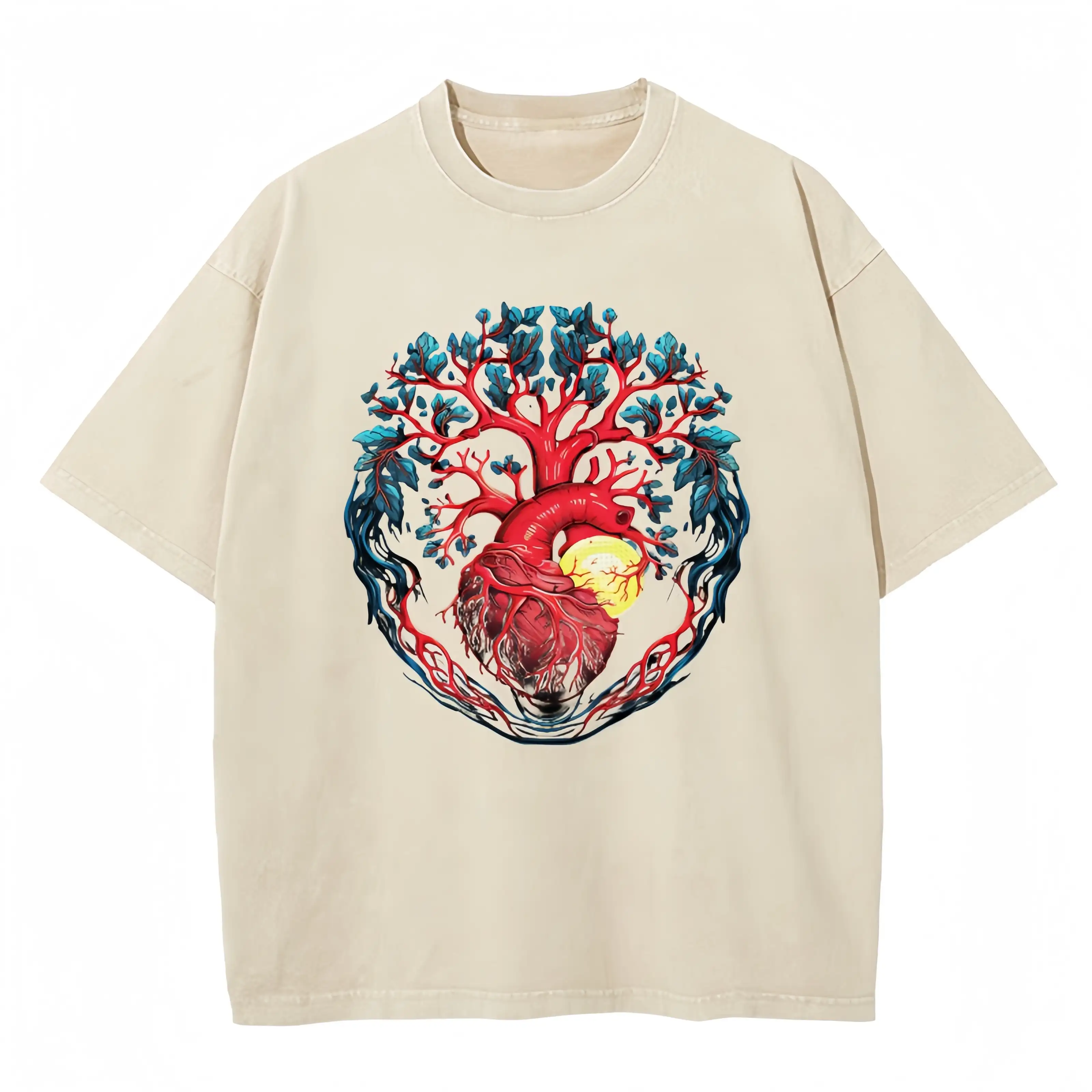 Heart And Erth washed t-shirt featuring unique halftone designs, perfect for casual wear and eco-friendly fashion.