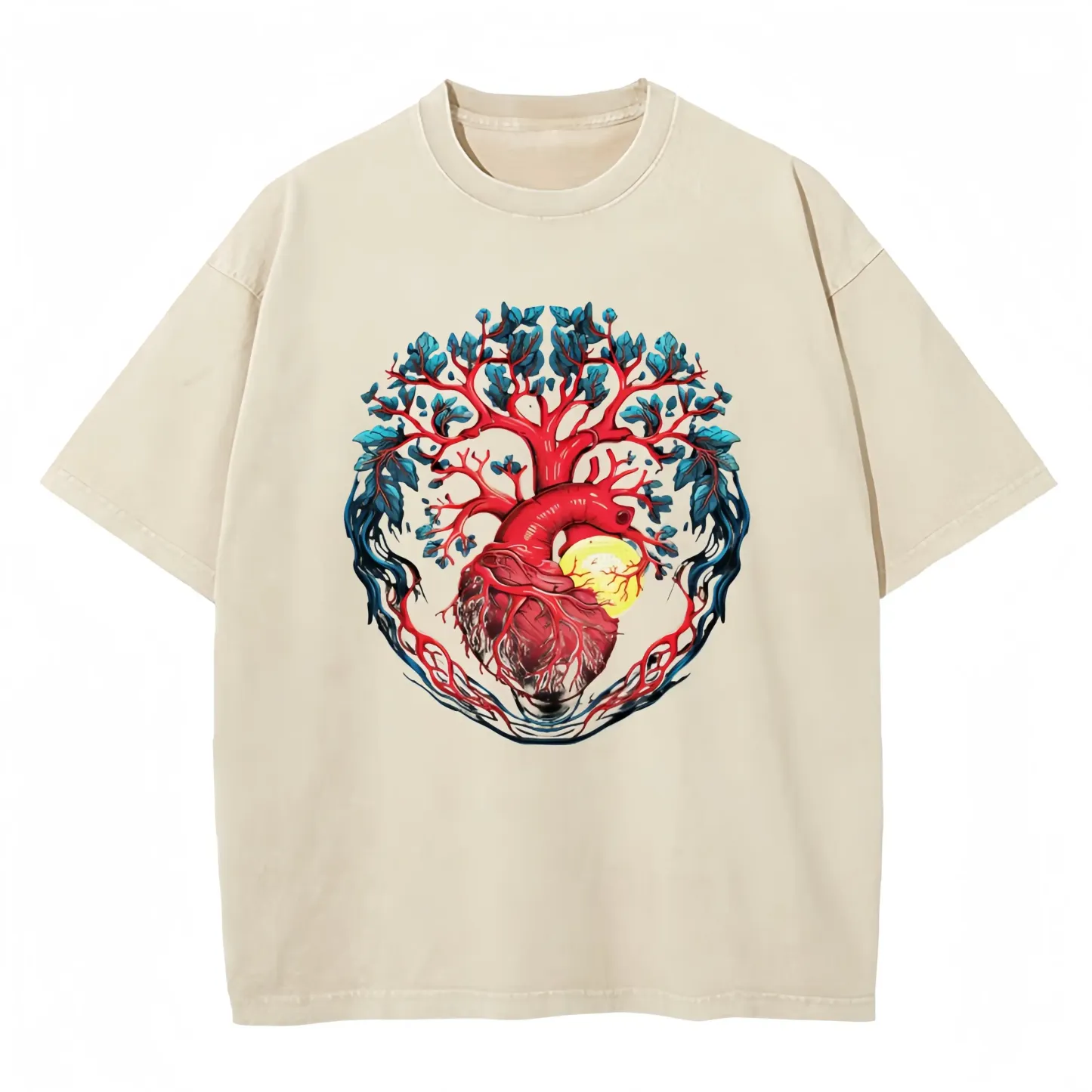 Heart And Erth washed t-shirt featuring unique halftone designs, perfect for casual wear and eco-friendly fashion.