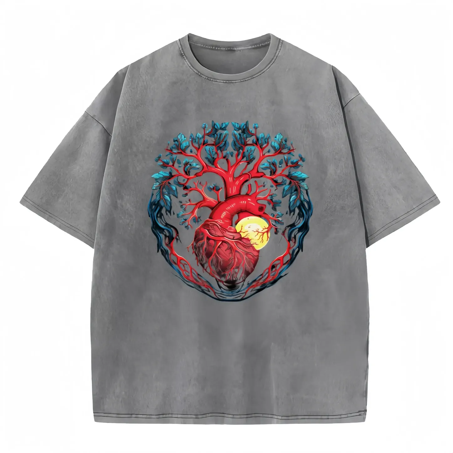 Heart and Erth halftone design washed t-shirt in soft cotton, perfect for casual wear and eco-friendly fashion enthusiasts.