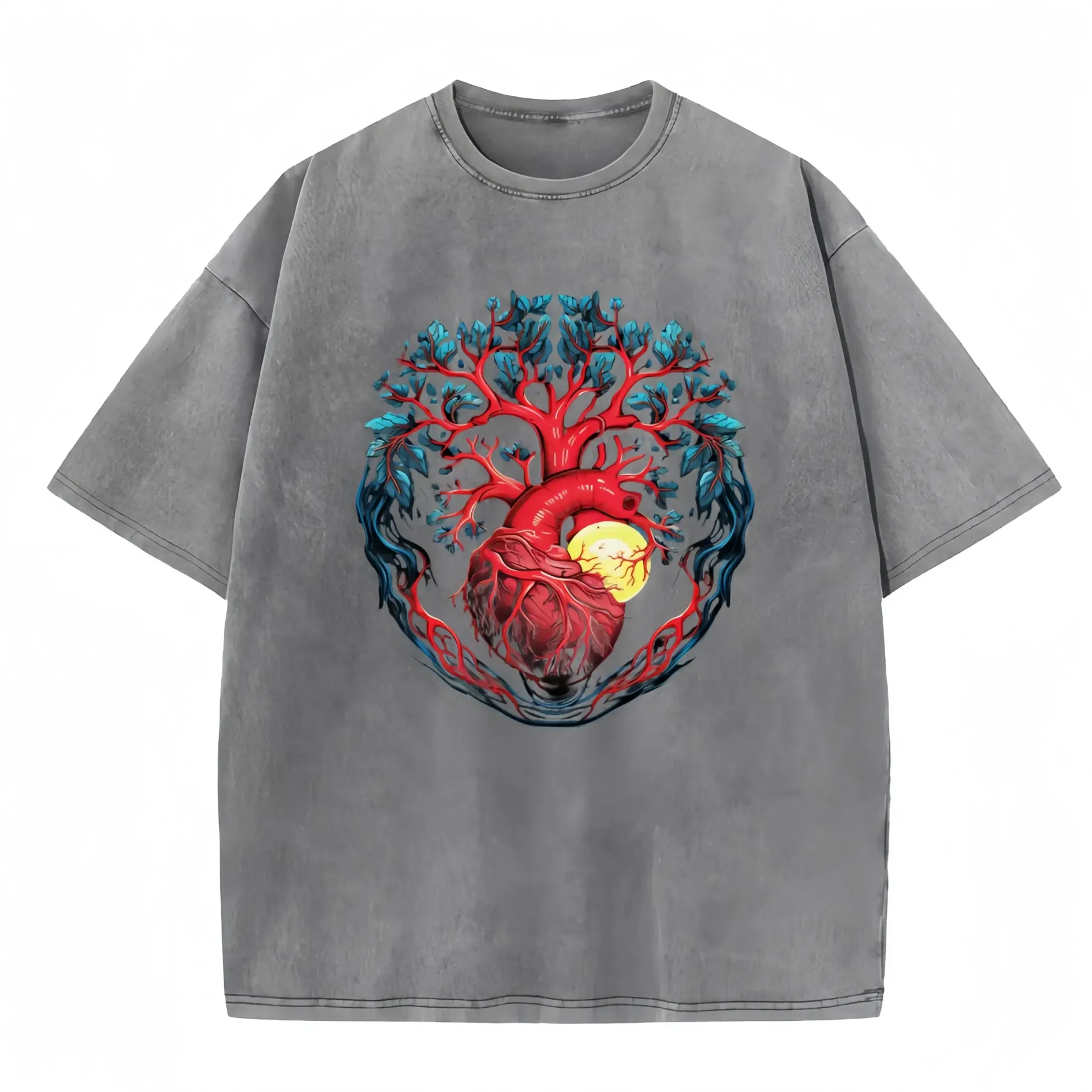 Heart and Erth halftone design washed t-shirt in soft cotton, perfect for casual wear and eco-friendly fashion enthusiasts.